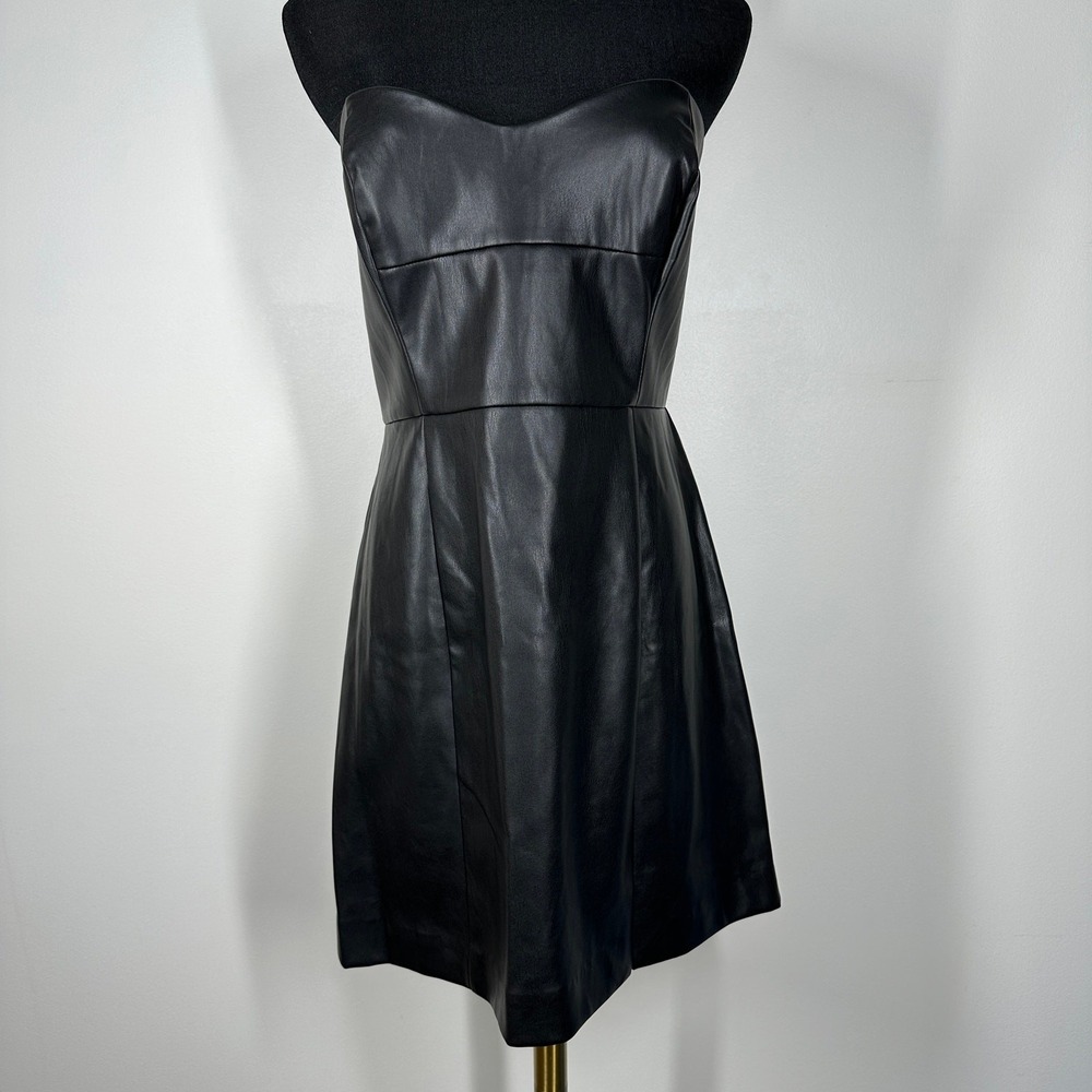 NWT Hutch Womens Faux Leather Strapless Sweetheart Mini Black Dress Size 10 - Picture 4 of 11
